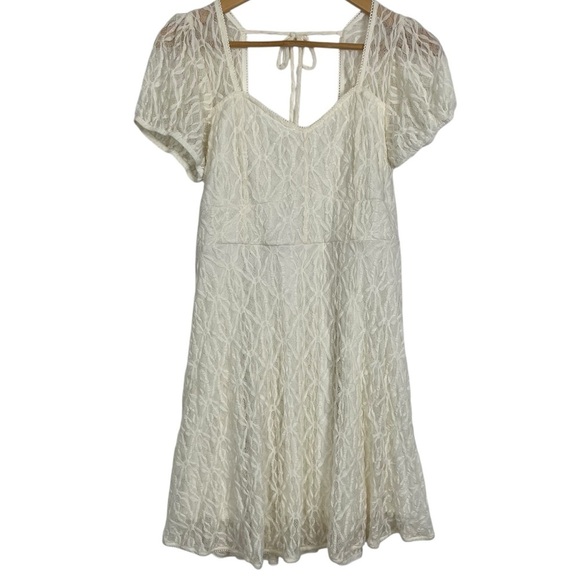 Cream Lace Puff Sleeve Mini Dress Juniors XL 15–17 Romantic Boho Style - Picture 1 of 11